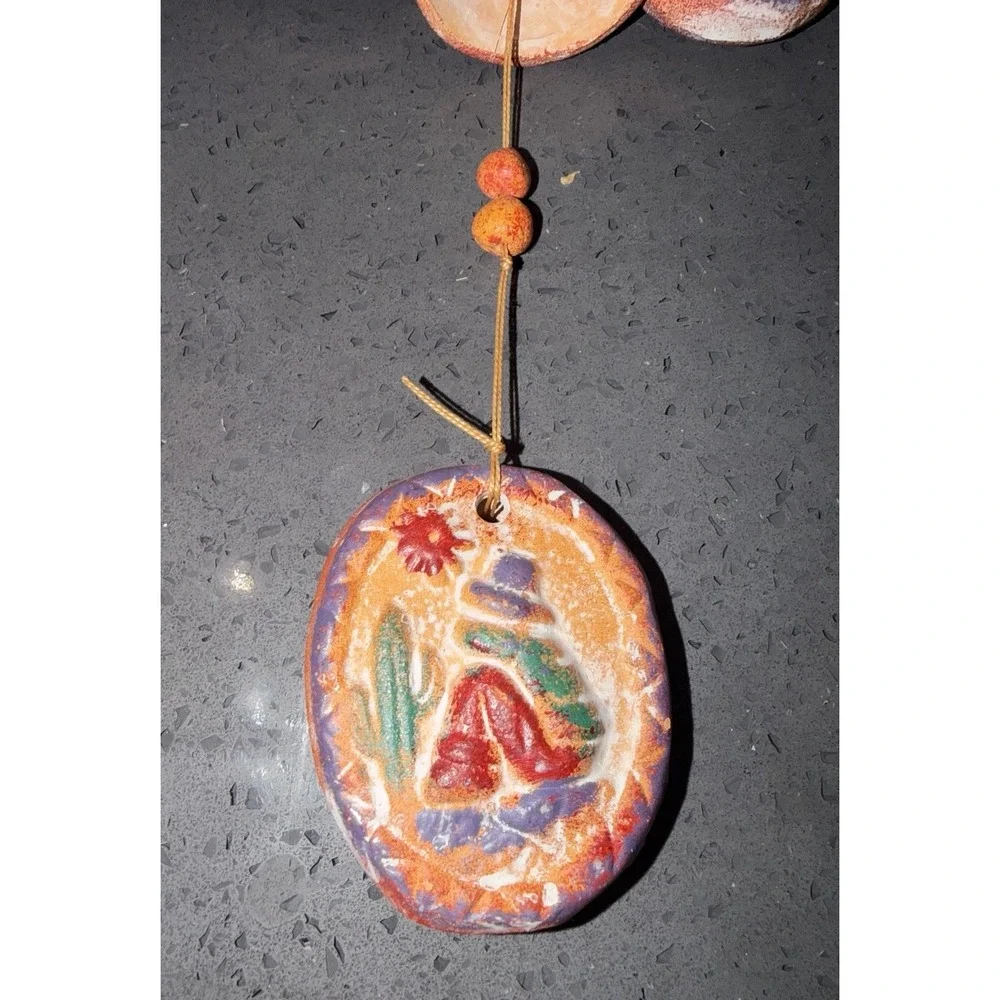 Vtg Southwestern Clay Pottery Wind Chime Desert Cactus Sombrero